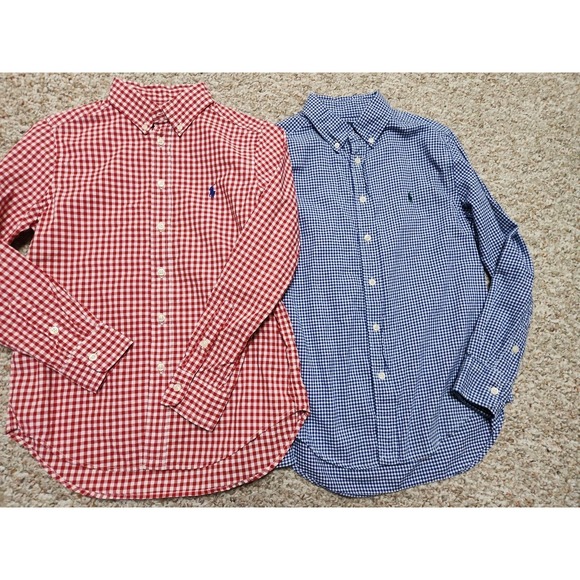Polo Ralph Lauren Other - Polo Ralph Lauren Kid's Button Long Sleeve M(10-12) Lot Of 2 Red Blue